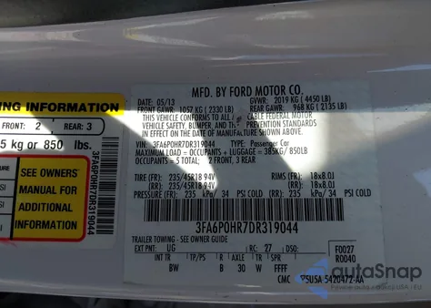 2013 Ford Fusion Se z USA, uszkodzony, nr VIN 3FA6P0HR7DR319044